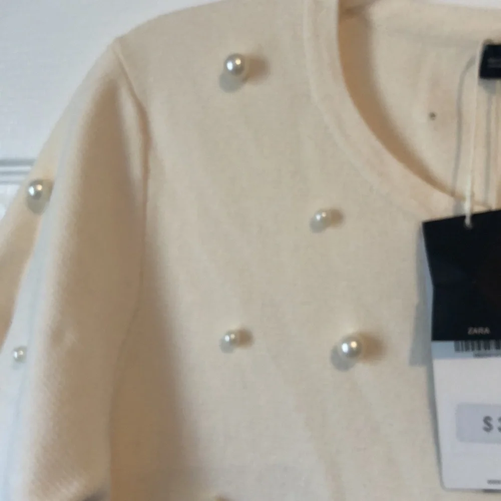 Zara Pearl embellished short sleeve lightweight sweater XL - Picture 4 of 7